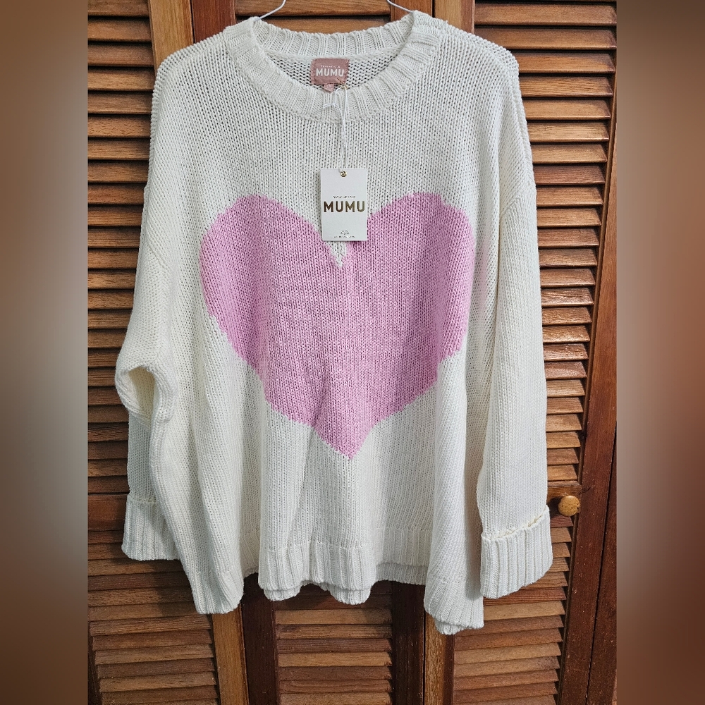 SHOW ME YOUR MUMU Sweetheart Sweater – White w/ Pink Heart – NWT – Size 1X